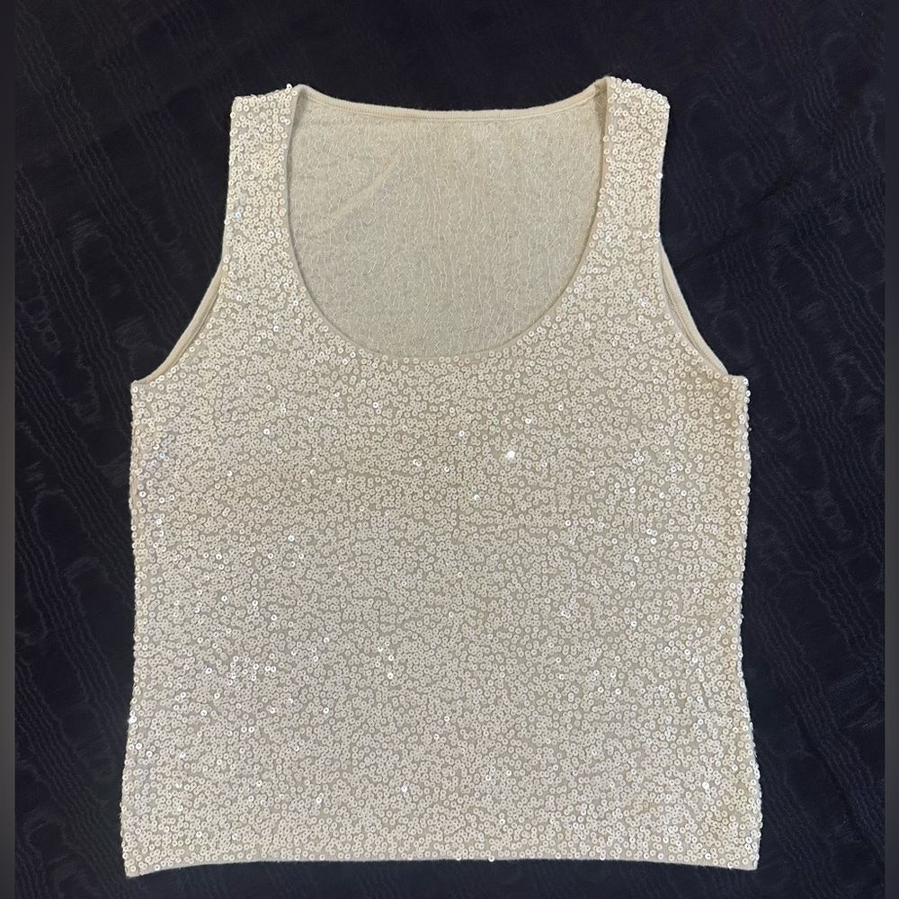 Saks Fifth Avenue Cream Cashmere Beaded Top